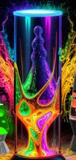 Colorful lava lamp wallpaper with vibrant neon glows.