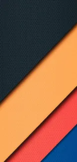 Colorful wallpaper with vibrant orange, red, and blue diagonal stripes.