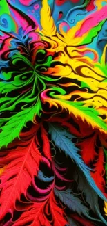 Vibrant abstract leaf design with vivid colors and artistic patterns.