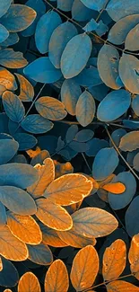 Blue and orange leaves texture mobile wallpaper.