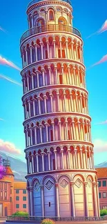 Colorful Leaning Tower of Pisa in cartoon style.