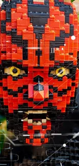 LEGO-built Sith Lord face in vibrant red and black colors.