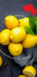 Bright and fresh lemons on a stylish dark backdrop, perfect for a vibrant mobile wallpaper.