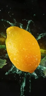 Lemon with splash effect on dark background, vibrant citrus art.