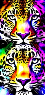 Vibrant abstract leopard artwork with bright colors.