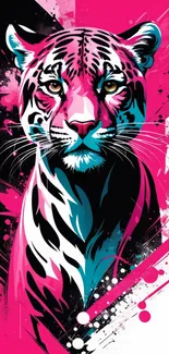 Vibrant abstract leopard art with pink and black hues.