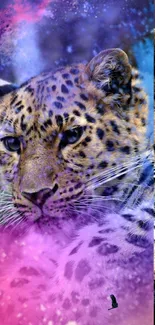 Vibrant leopard art wallpaper with dynamic colors.