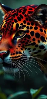 Vibrant digital art of a leopard with bold, striking colors.