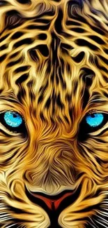 Artistic leopard wallpaper with blue eyes.