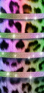 Vibrant rainbow leopard print with glitter accents.