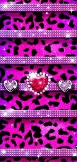 Purple leopard print with sparkling heart accents, vibrant wallpaper