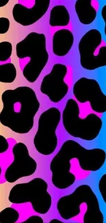 Colorful leopard print wallpaper with vibrant hues and bold black spots.