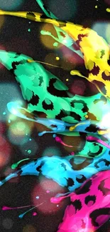 Vibrant leopard print splash with colorful paint design.