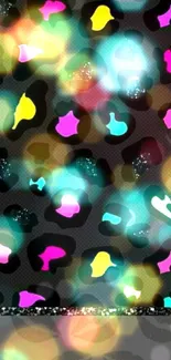 Vibrant neon leopard print wallpaper in black and bright colors.