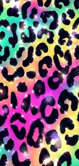 Vibrant neon leopard print wallpaper with sparkly effects.