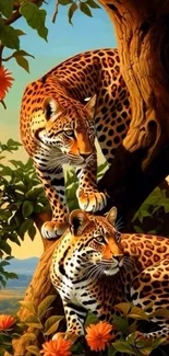 Majestic leopards resting in a lush jungle