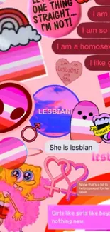 Vibrant lesbian pride wallpaper with pink aesthetics and symbols.