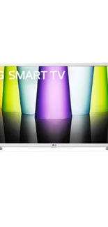 Vibrant LG Smart TV with colorful display and white frame.