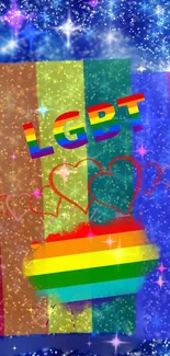 Vibrant LGBT pride wallpaper with rainbow colors and stars.