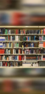 Colorful library bookshelf wallpaper with a variety of books.