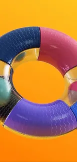 Colorful lifebuoy on an orange background wallpaper.