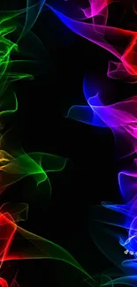 Vibrant mobile wallpaper with colorful light streams on a black background.