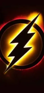 Bold lightning symbol with red and yellow glow on a dark background.