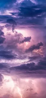 Vibrant purple clouds with lightning bolts creating dramatic sky wallpaper.