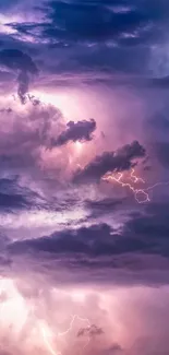 Stunning mobile wallpaper of purple lightning and clouds.