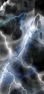 Electric blue and white lightning wallpaper with stormy elements.