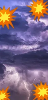 Vibrant lightning in a purple sky with starburst design.