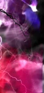 Vibrant purple and red lightning storm mobile wallpaper.