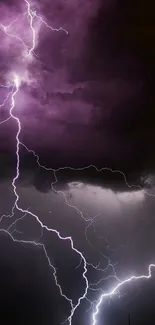 Vibrant lightning illuminating dark purple storm clouds.