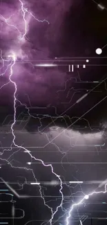 Purple lightning storm wallpaper for mobile with dramatic dark sky.
