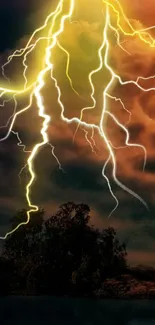 Vibrant lightning storm with dramatic clouds.