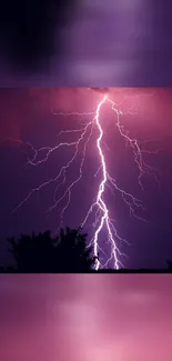 Vibrant purple sky with striking lightning.