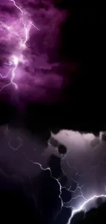 Purple lightning storm clouds on mobile wallpaper