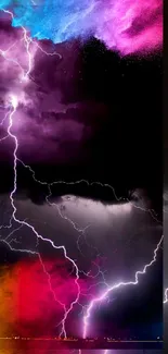 Colorful lightning storm in vibrant purple shades.