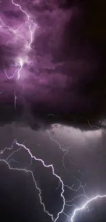 Purple lightning storm with dark clouds and vibrant energy.