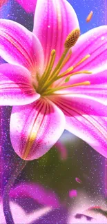 Vibrant lily with sparkling petals in a colorful mobile wallpaper.