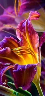 Vibrant purple and yellow lily close-up wallpaper.