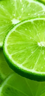 Close-up of vibrant lime slices in green hues.