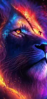 Vibrant artistic lion wallpaper with neon colors and striking design.