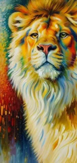 Vibrant lion artwork with colorful details.