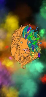 Vibrant artistic lion wallpaper with colorful abstract design.