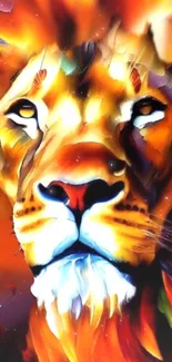 Abstract vibrant lion painting wallpaper with bold colors.