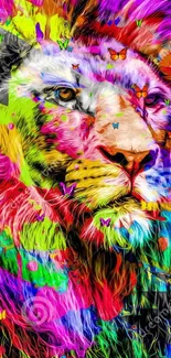 Colorful abstract lion art wallpaper with vibrant strokes.