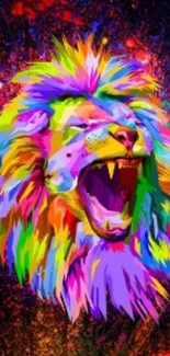 Vibrant lion art with colorful abstract design on mobile wallpaper.