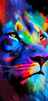 Vibrant lion art with colorful, abstract design.