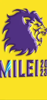 Purple lion design on yellow wallpaper background.